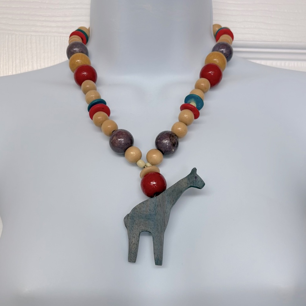 Vintage Wood Bead Necklace BoHo Hippie 80’s